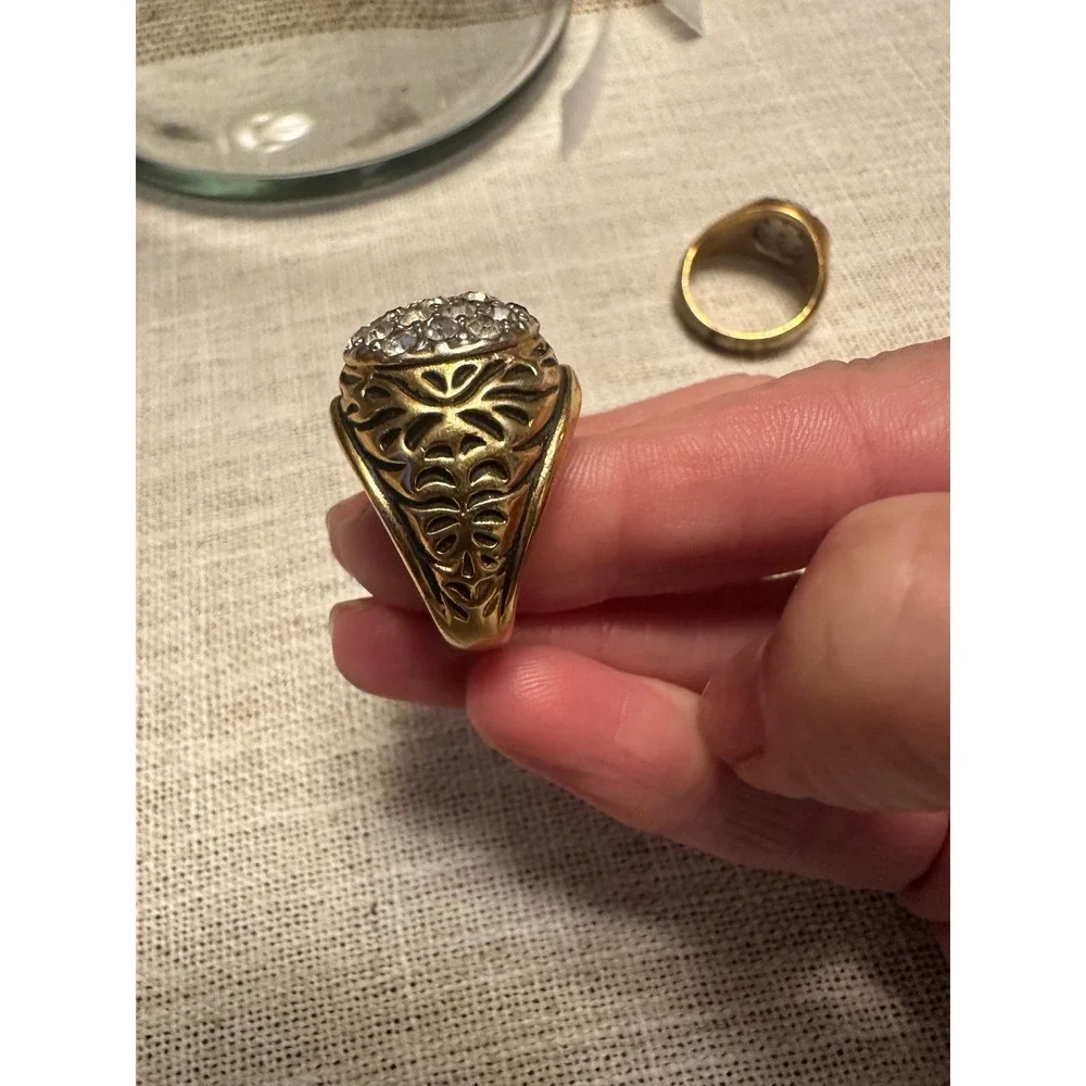 Vintage 18K HGE Cluster Ring Lot (2) – Anson Filigree & Vargas Signet – Retro